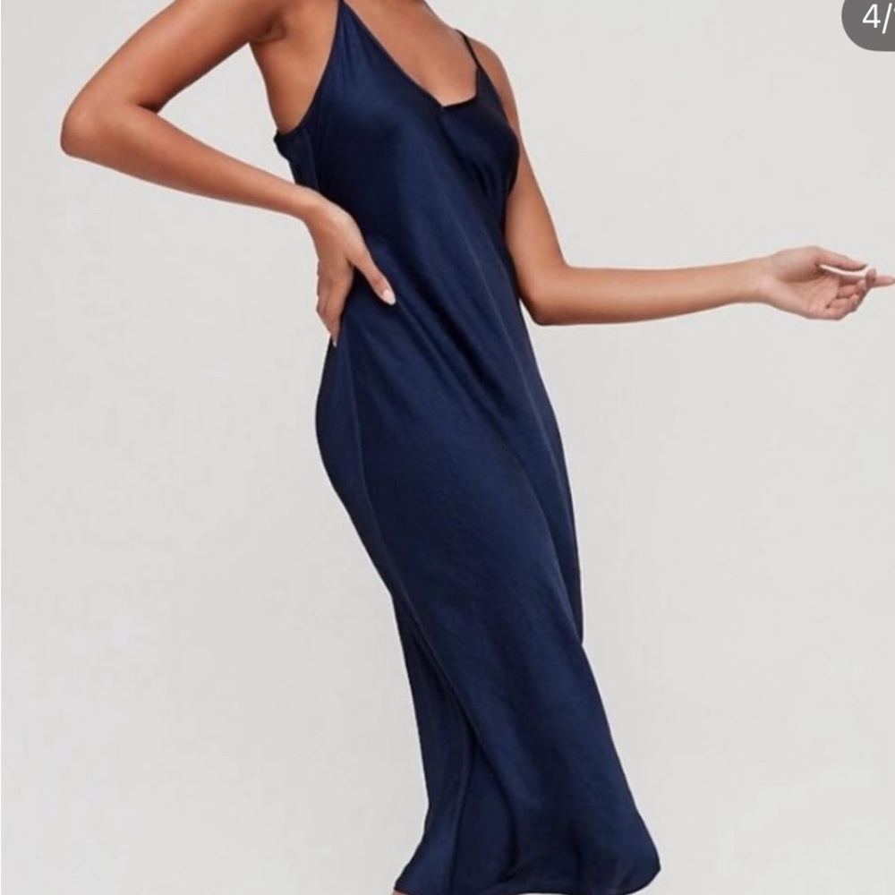 Aritzia Navy Midi slip Dress with side slit, new with tag